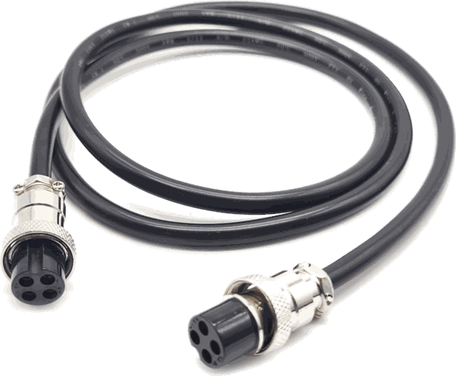 Black cable with a round four-pin screw-lock connector at each end